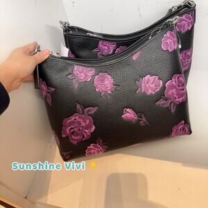 NWT Coach Laurel Shoulder Bag With Floral Print CCE26 Black /Purple